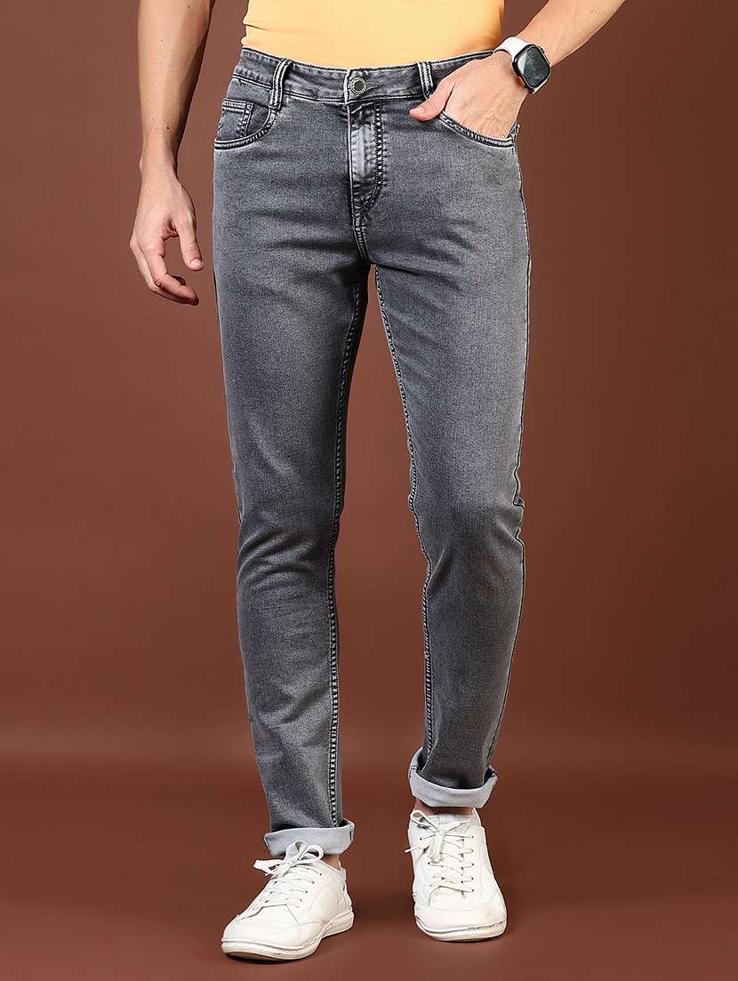 men plain mid rise full length denim jeans - 21855235 - Zoom Image - 0