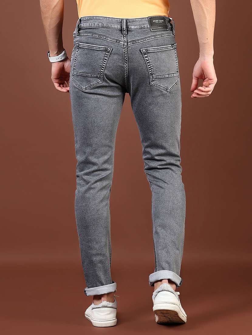 men plain mid rise full length denim jeans - 21855235 - Standard Image - 2
