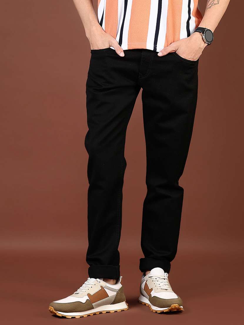 men plain mid rise full length denim jeans