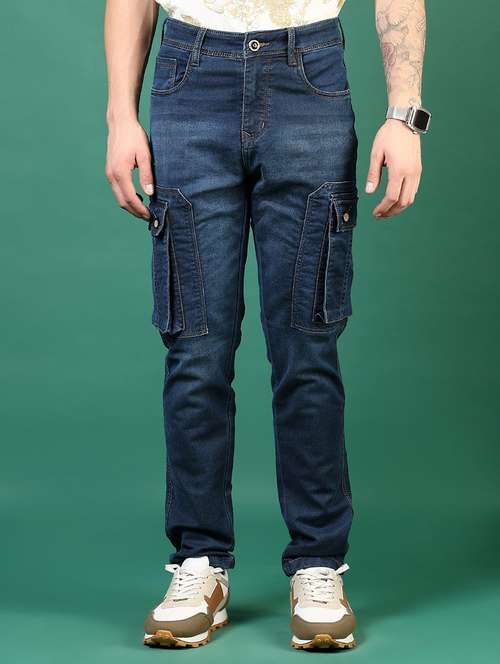 men blue mid rise denim cargo - 21855272 -  Standard Image - 0