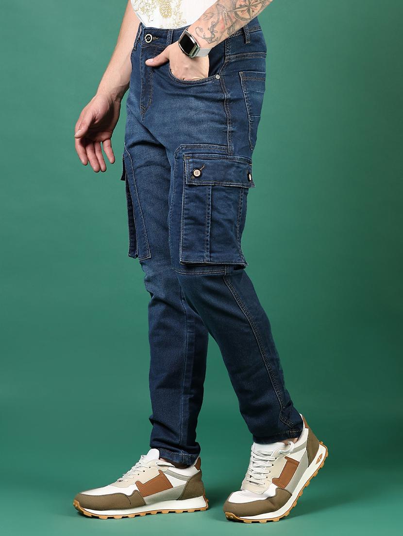 men blue mid rise denim cargo - 21855272 - Standard Image - 2
