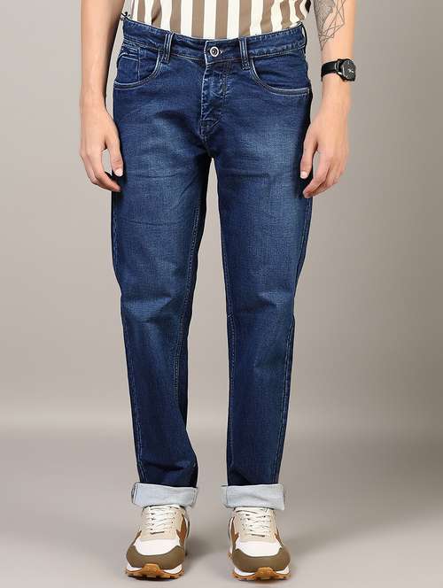 men washed mid rise full length denim jeans - 21855318 -  Standard Image - 0