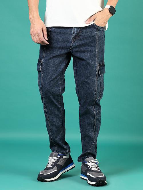 men blue plain mid rise jean - 21855337 - Standard Image - 0