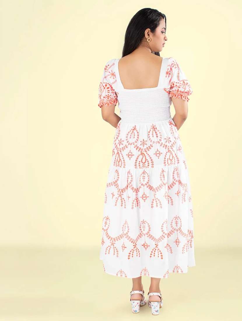 women embroidered puff sleeves fit & flare dress - 21855444 -  Standard Image - 2