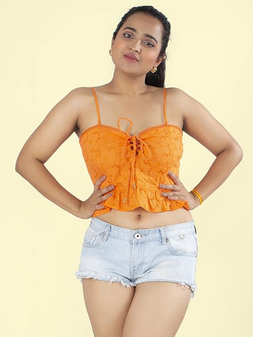 women shoulder strap crop top - 21855475 - Standard Image - 0