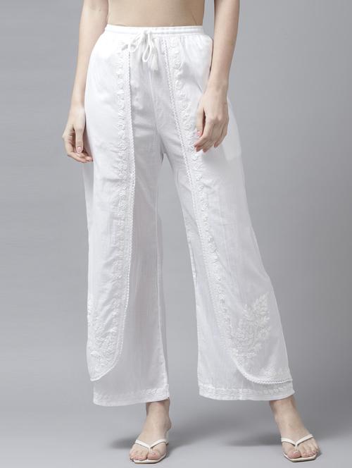 women embroidered hem stright palazzo - 21855515 -  Standard Image - 0