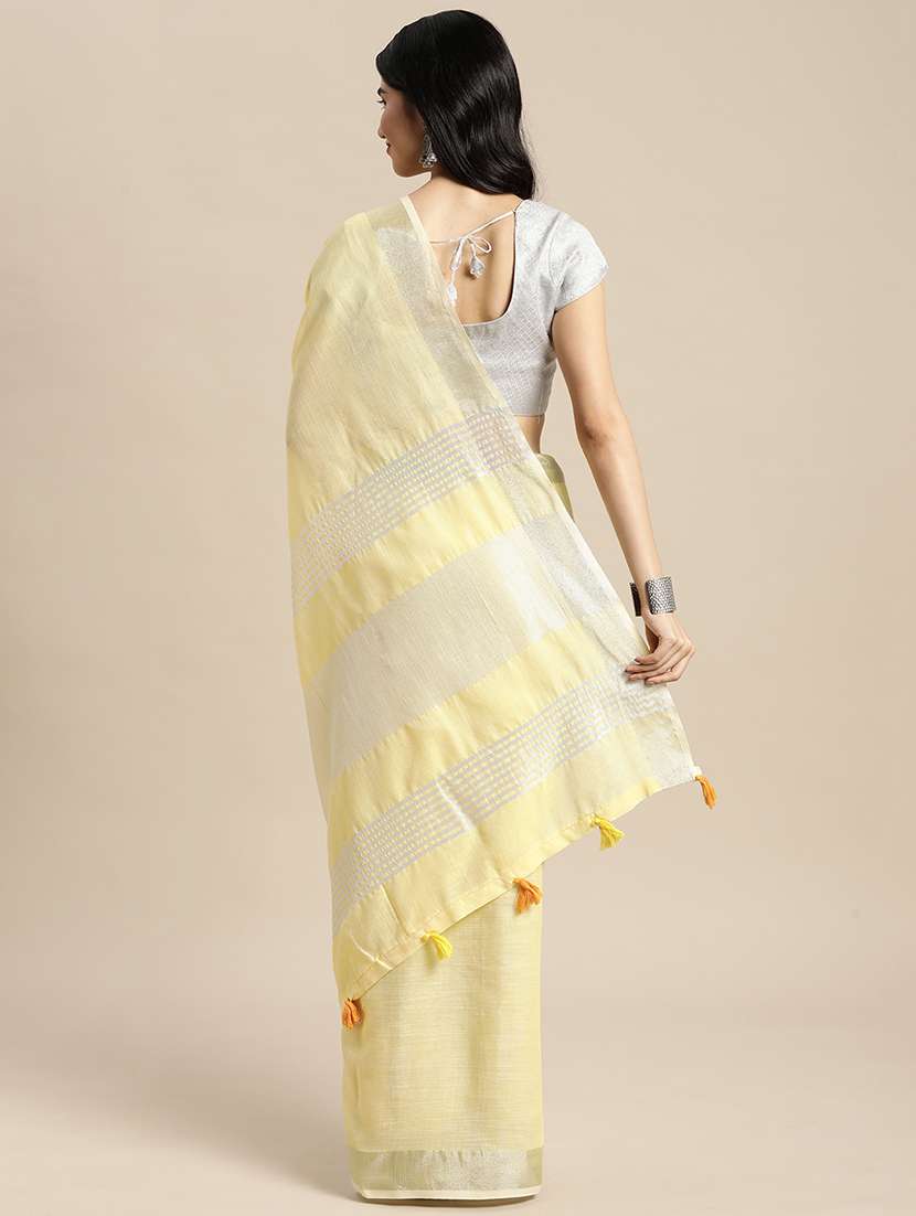women yellow plain saree with blouse - 21855561 -  Standard Image - 2