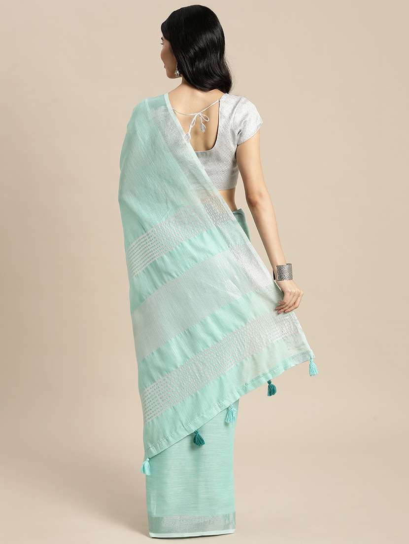 women turquoise plain saree with blouse - 21855570 -  Standard Image - 2