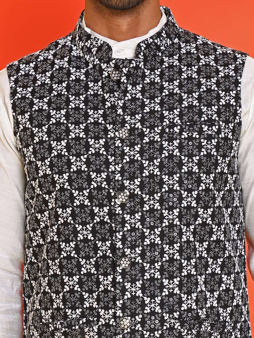 men embroidered mandarin neck nehru jacket - 21855578 -  Standard Image - 2