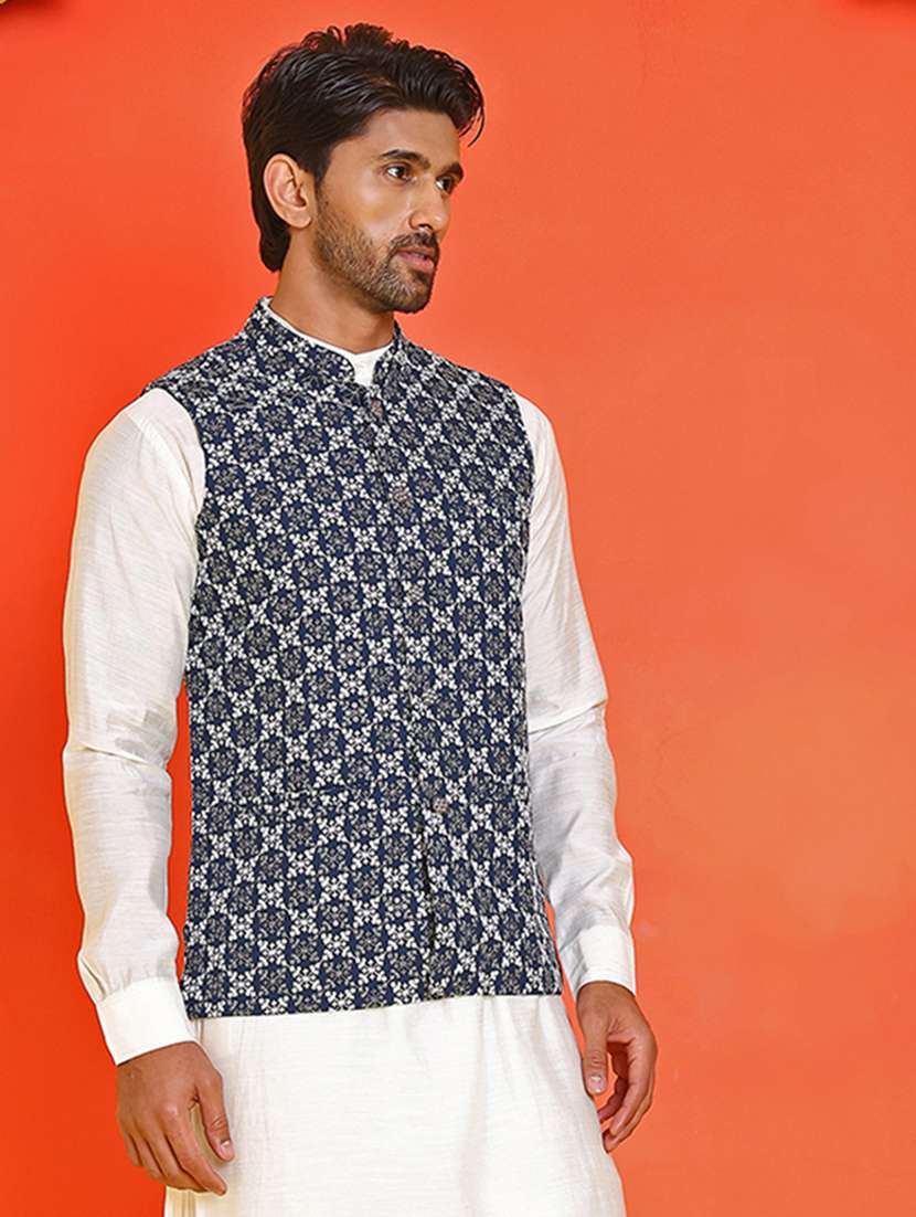 men embroidered mandarin neck nehru jacket - 21855579 -  Standard Image - 2