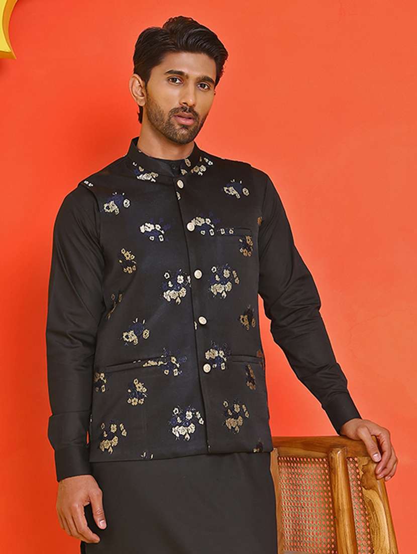 men embroidered mandarin neck nehru jacket - 21855584 - Zoom Image - 0