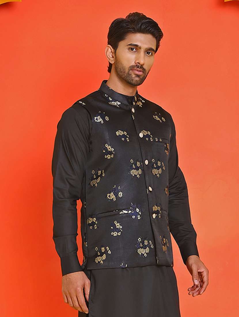 men embroidered mandarin neck nehru jacket - 21855584 - Standard Image - 2