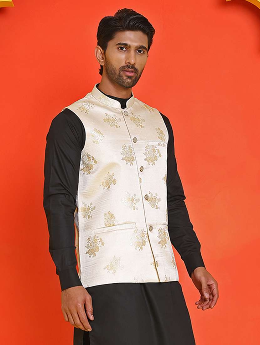 men embroidered mandarin neck nehru jacket - 21855585 -  Standard Image - 2