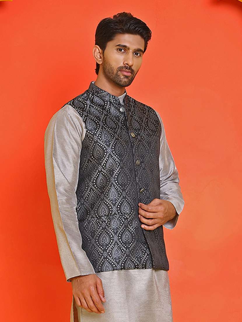 men self design mandarin neck nehru jacket - 21855586 -  Standard Image - 2