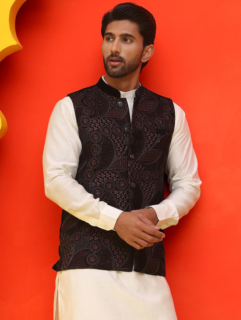 men embroidered mandarin neck nehru jacket - 21855589 - Standard Image - 2
