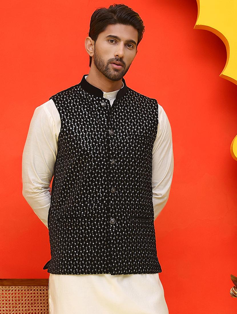men embroidered mandarin neck nehru jacket - 21855592 - Standard Image - 2