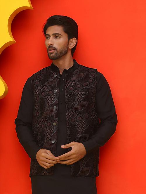 men embroidered mandarin neck nehru jacket - 21855593 -  Standard Image - 0