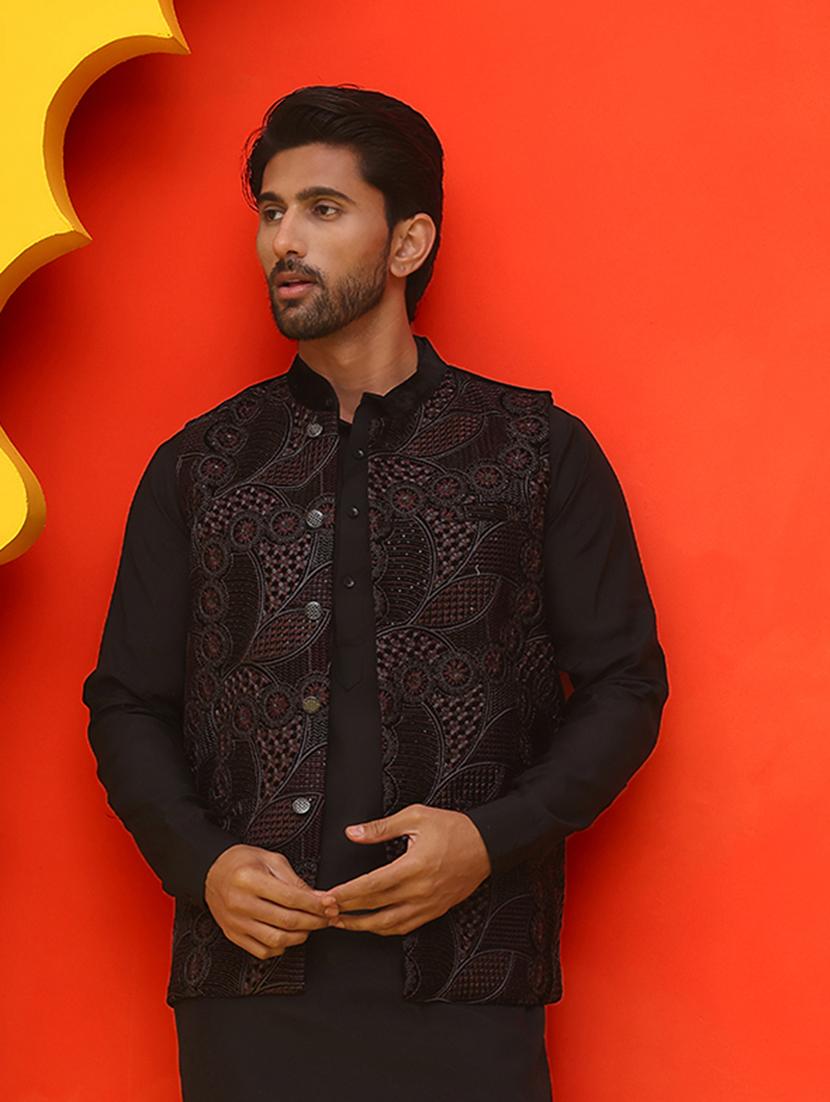 men embroidered mandarin neck nehru jacket - 21855593 -  Zoom Image - 0