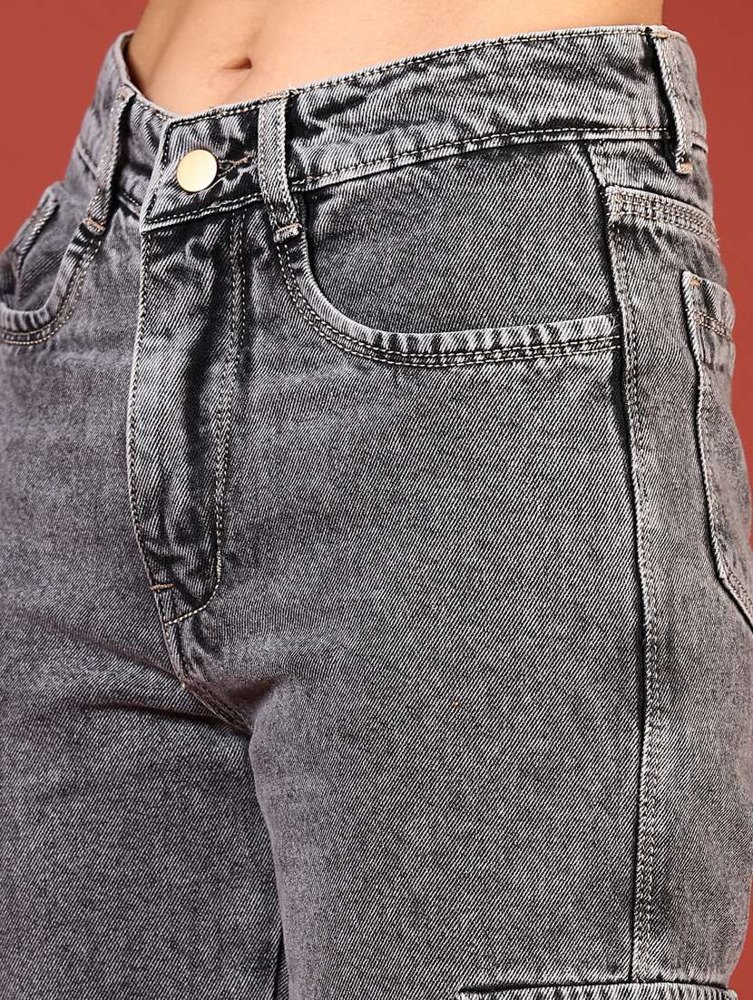 women solid mid rise denim cargo - 21862400 - Standard Image - 2