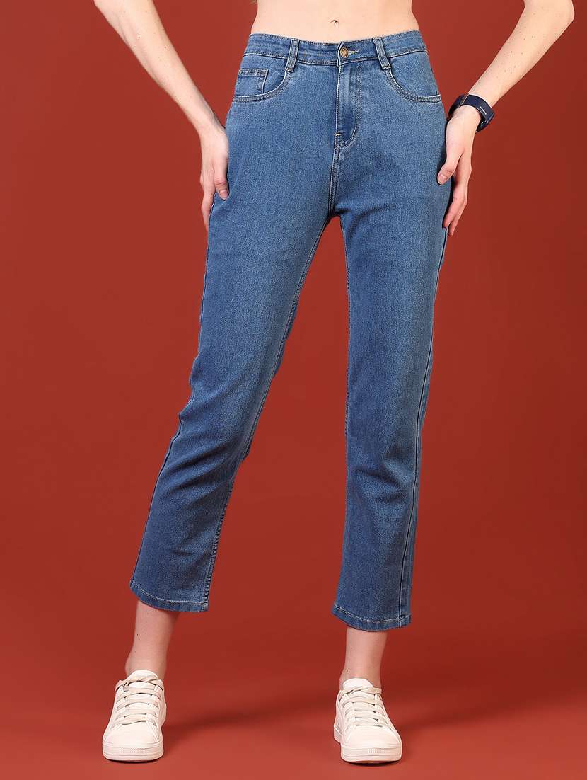 women solid mid rise ankle length jeans