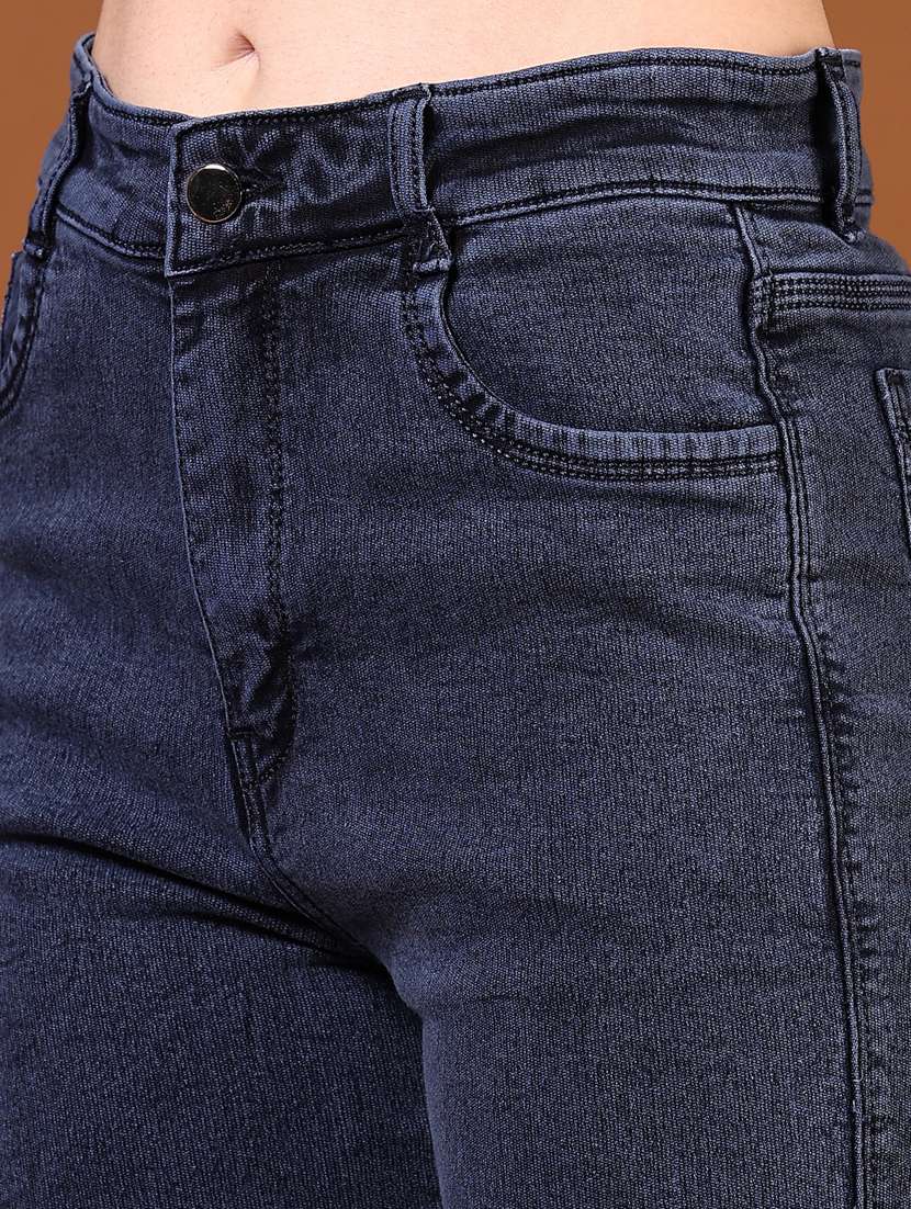 women navy blue solid high rise straight jeans - 21862416 - Standard Image - 2