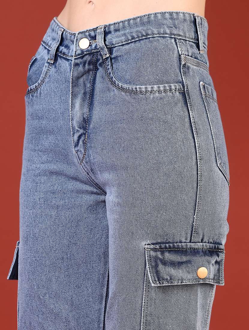 women solid mid rise denim cargo - 21862418 - Standard Image - 2