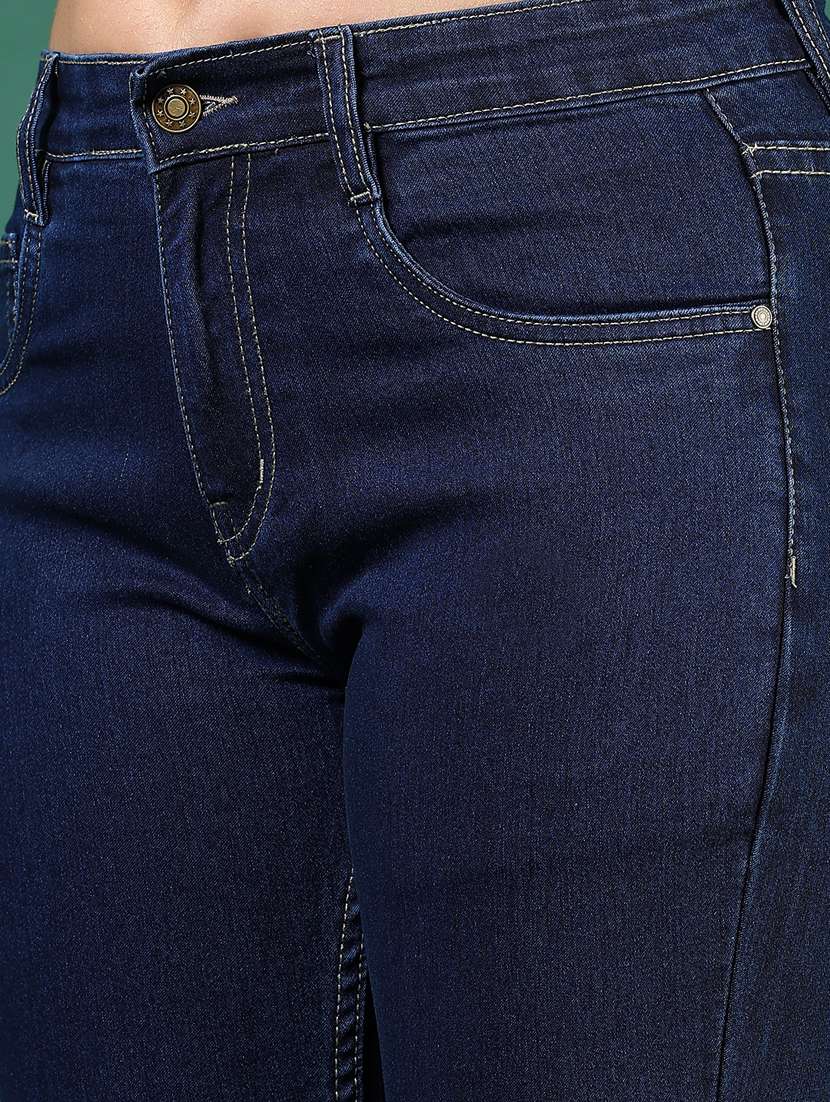 women navy blue solid mid rise bootcut jeans - 21862426 -  Standard Image - 2