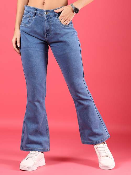 women blue solid mid rise bootcut jeans - 21862427 -  Standard Image - 0