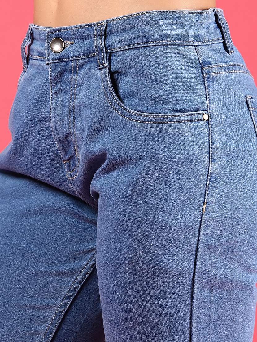 women blue solid mid rise bootcut jeans - 21862427 - Standard Image - 2