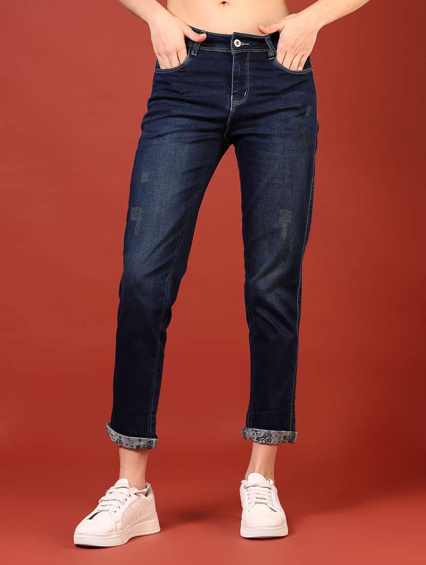 women solid mid rise slim fit jean