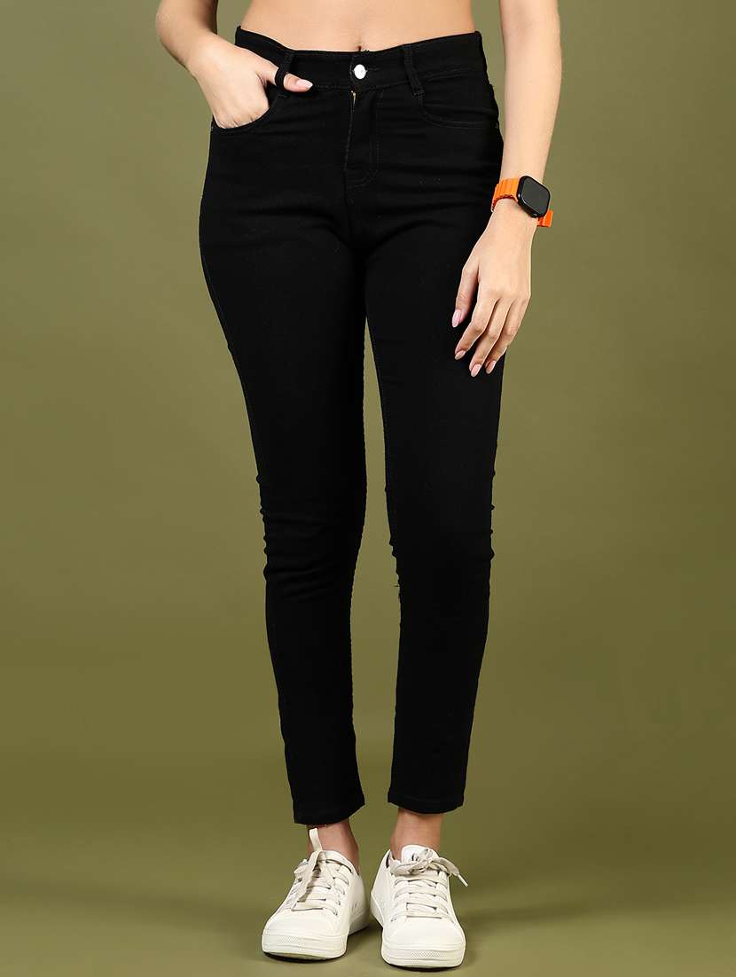 women solid high rise slim fit jean
