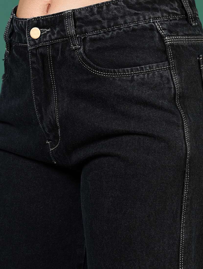 women black solid mid rise straight fit jeans - 21862452 - Standard Image - 2