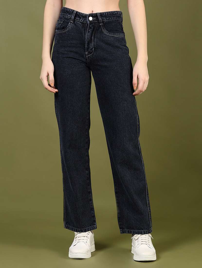 women solid high rise straight fit jean - 21862453 -  Zoom Image - 0