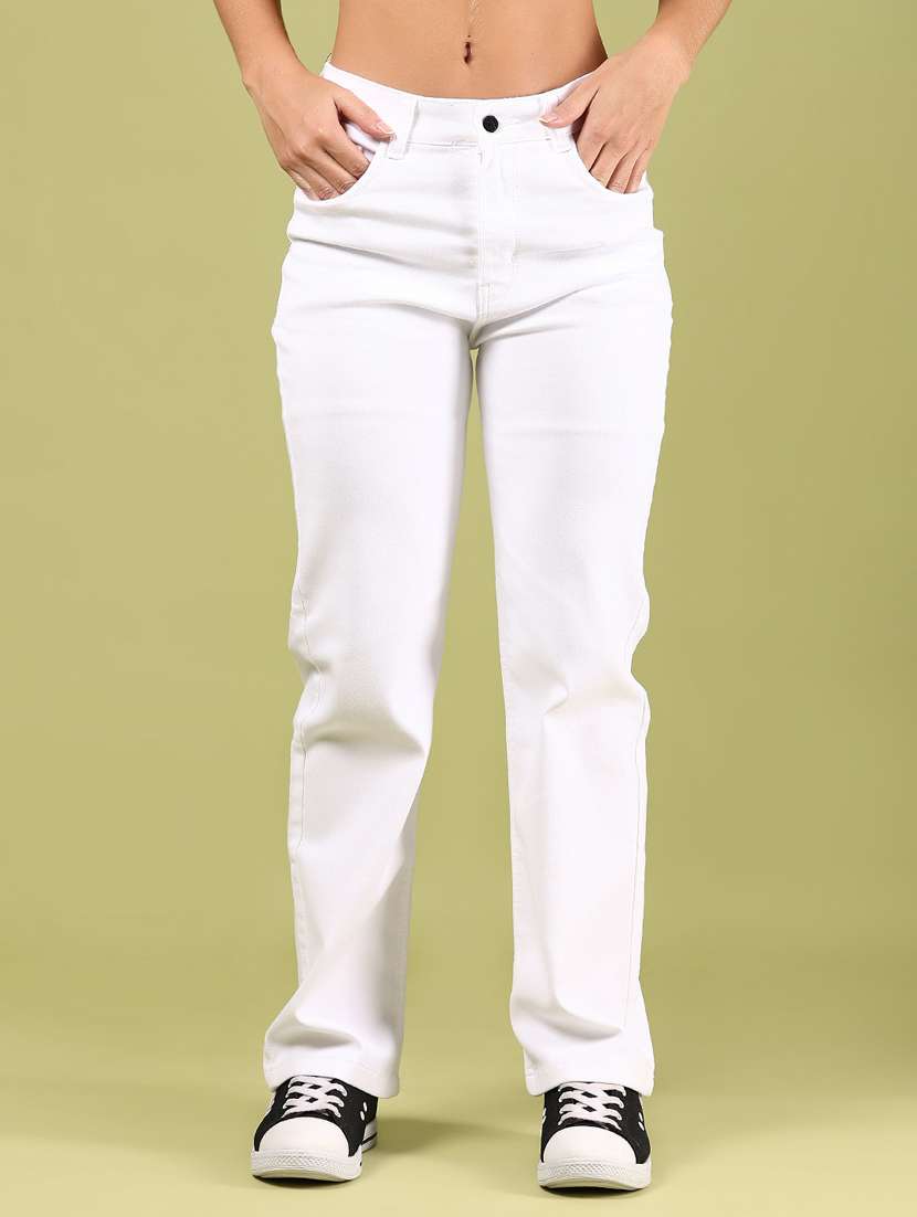 women solid mid rise straight fit jeans - 21862455 - Zoom Image - 0