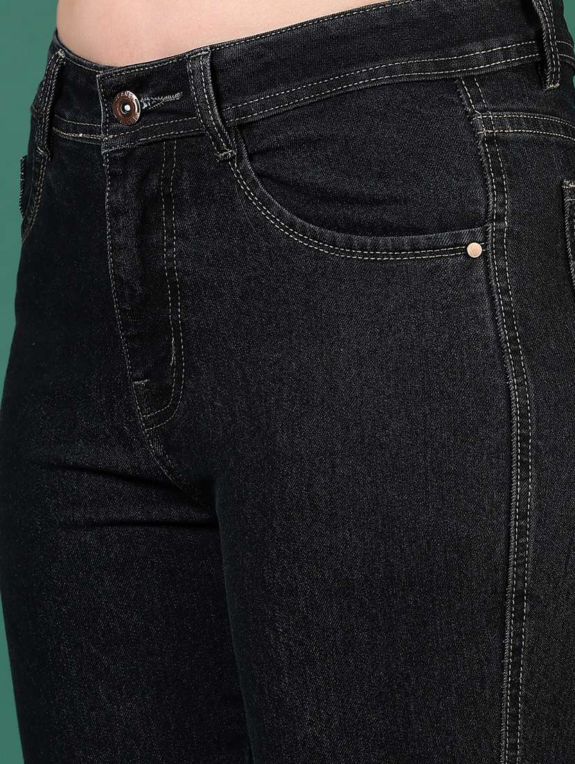 women black solid mid rise boot cut jeans - 21862462 - Standard Image - 2