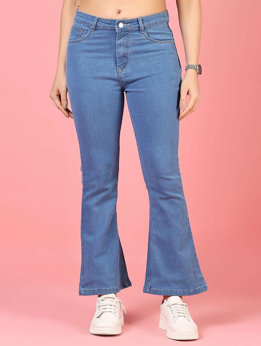 women solid mid rise bootcut jean