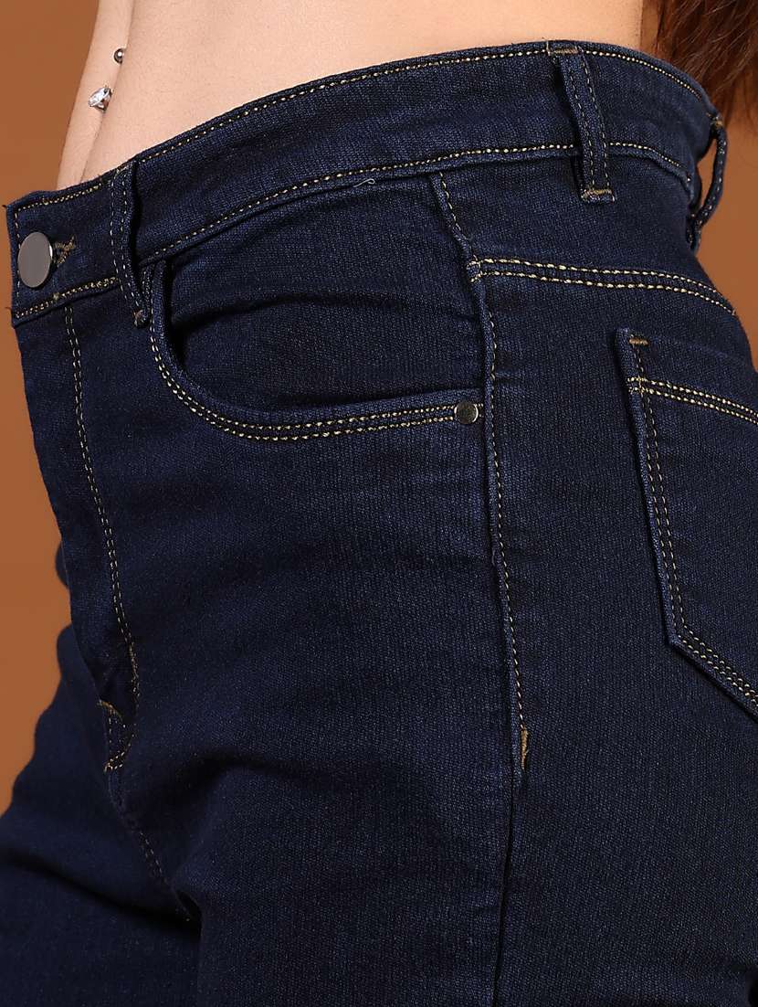 women navy blue solid mid rise bootcut jeans - 21862466 -  Standard Image - 2