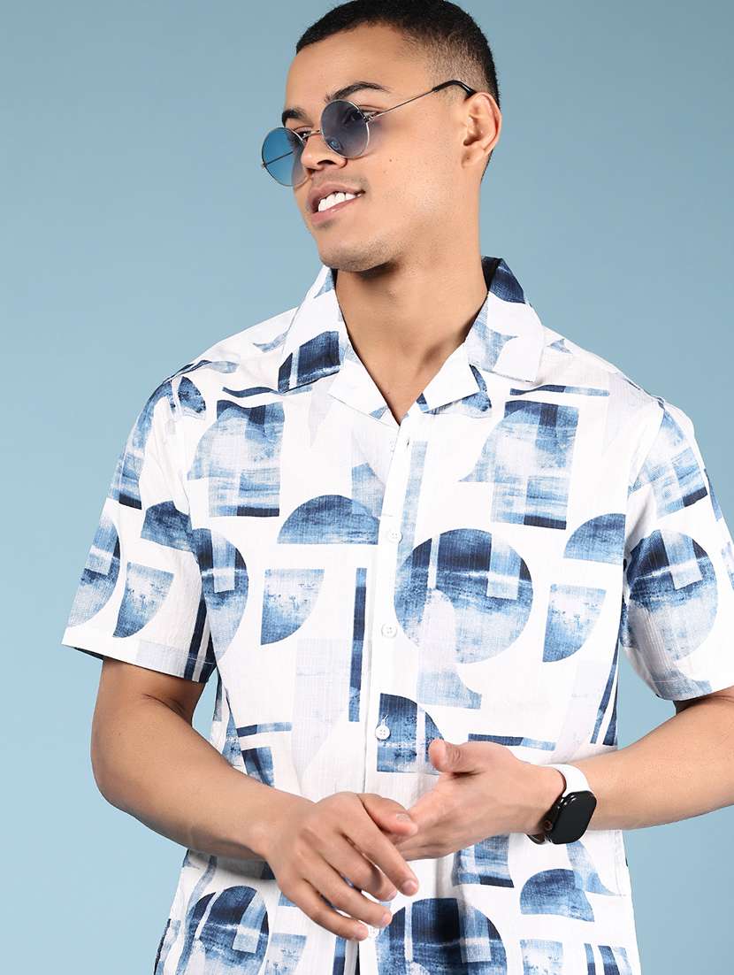 men printed short sleeve regular fit casual shirt