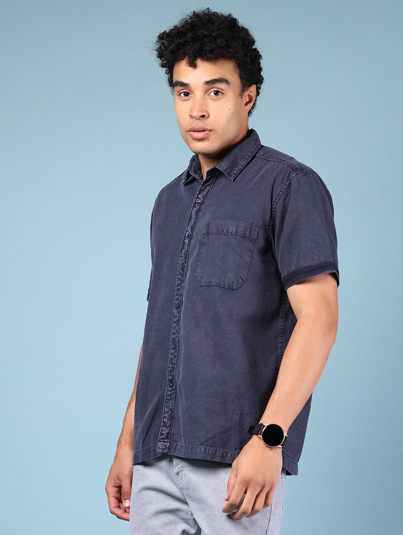 men solid short sleeve regular fit casual shirt - 21863124 - Standard Image - 2