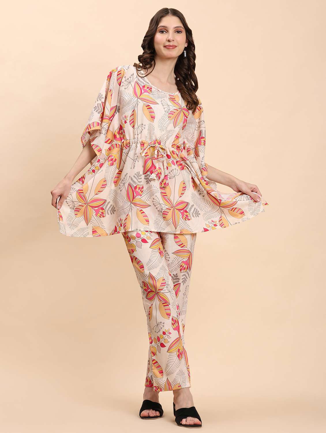 Women Printed Kaftan Top And Trouser Co Ord Set