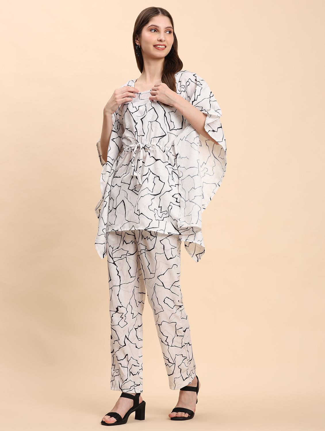 women printed kaftan top and trouser co-ord set - 21863834 - Standard Image - 2