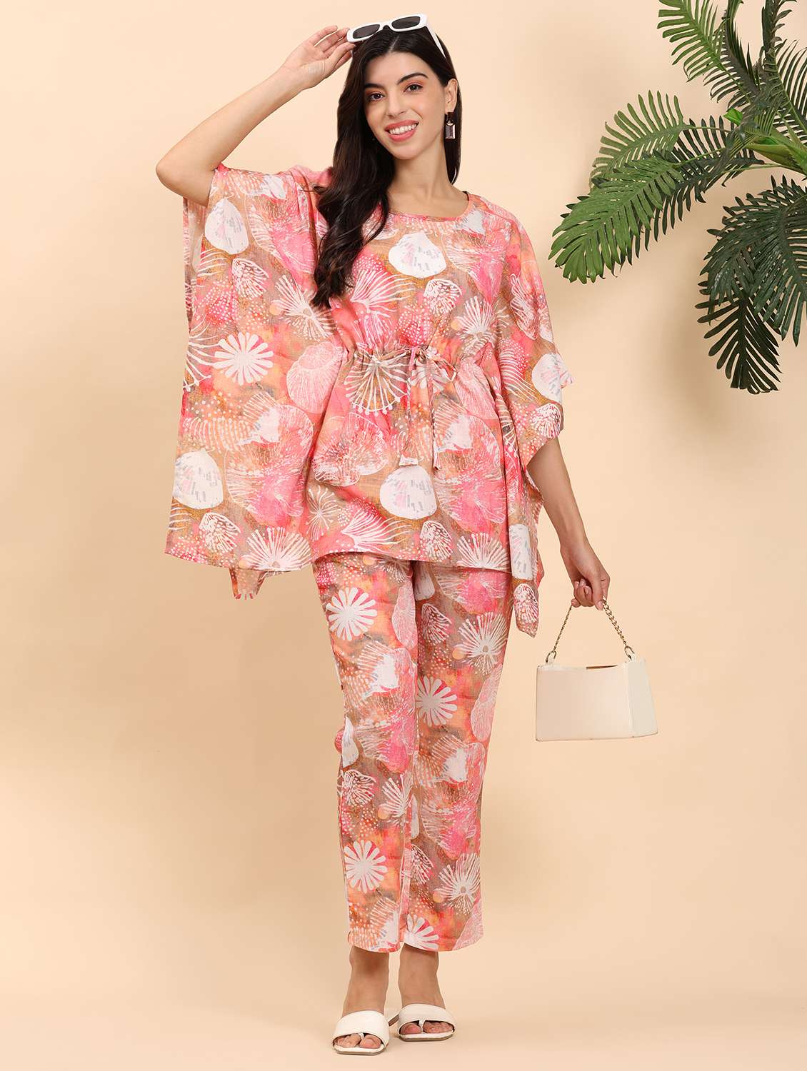 women printed kaftan top and trouser co-ord set