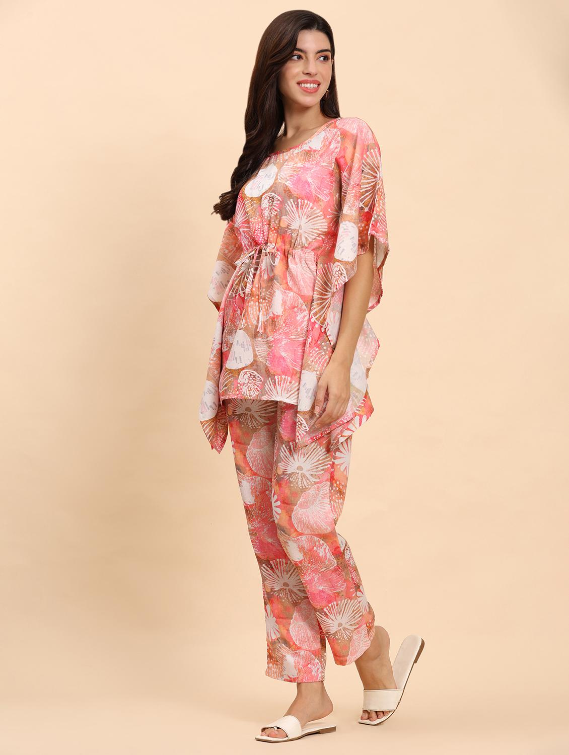 women printed kaftan top and trouser co-ord set - 21863835 - Standard Image - 2