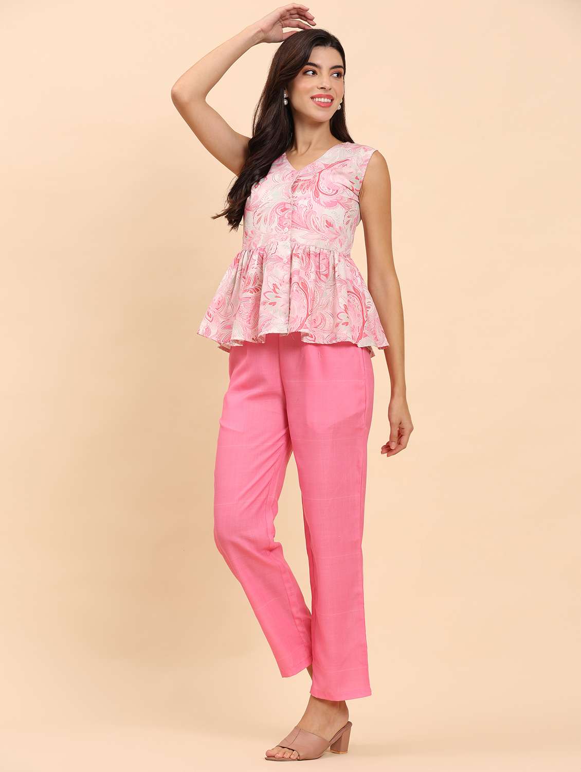 women printed top and trouser co-ord set - 21863852 - Standard Image - 2