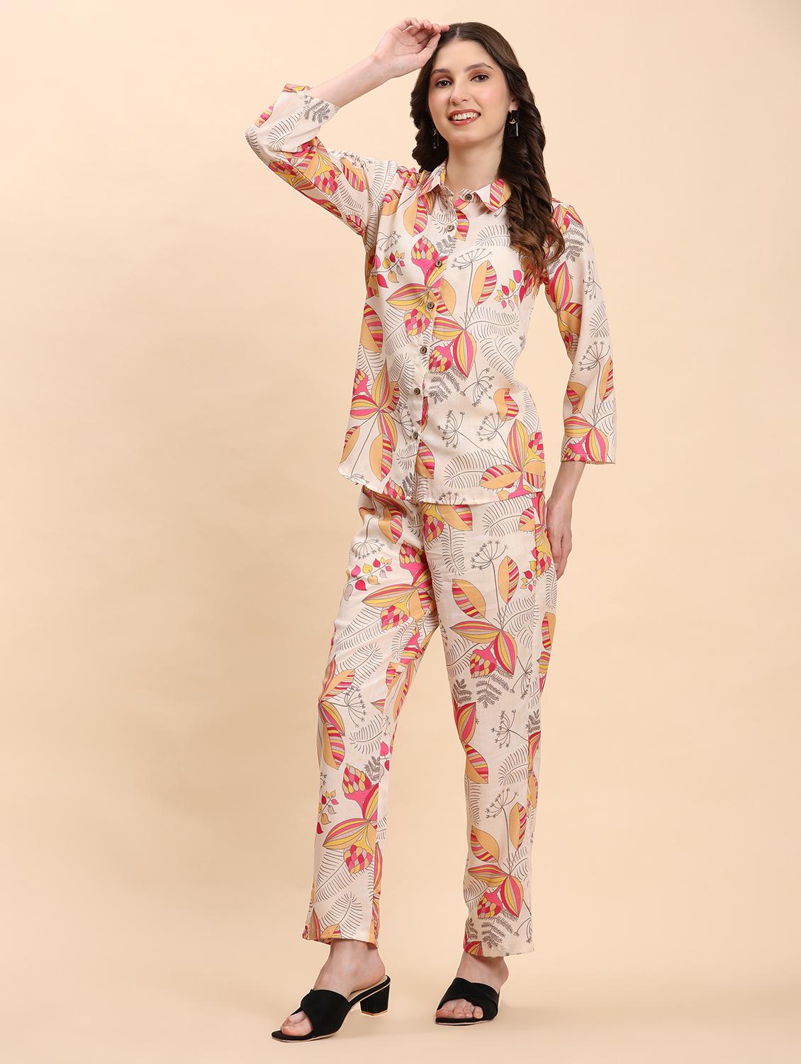 women printed shirt and trouser co-ord set - 21863863 - Standard Image - 2