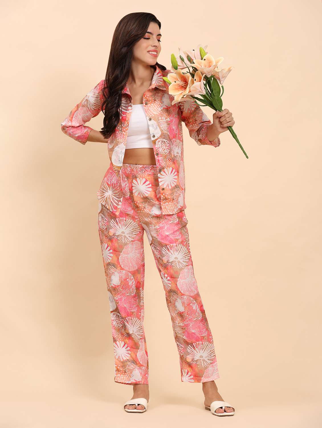 women printed shirt and trouser co-ord set