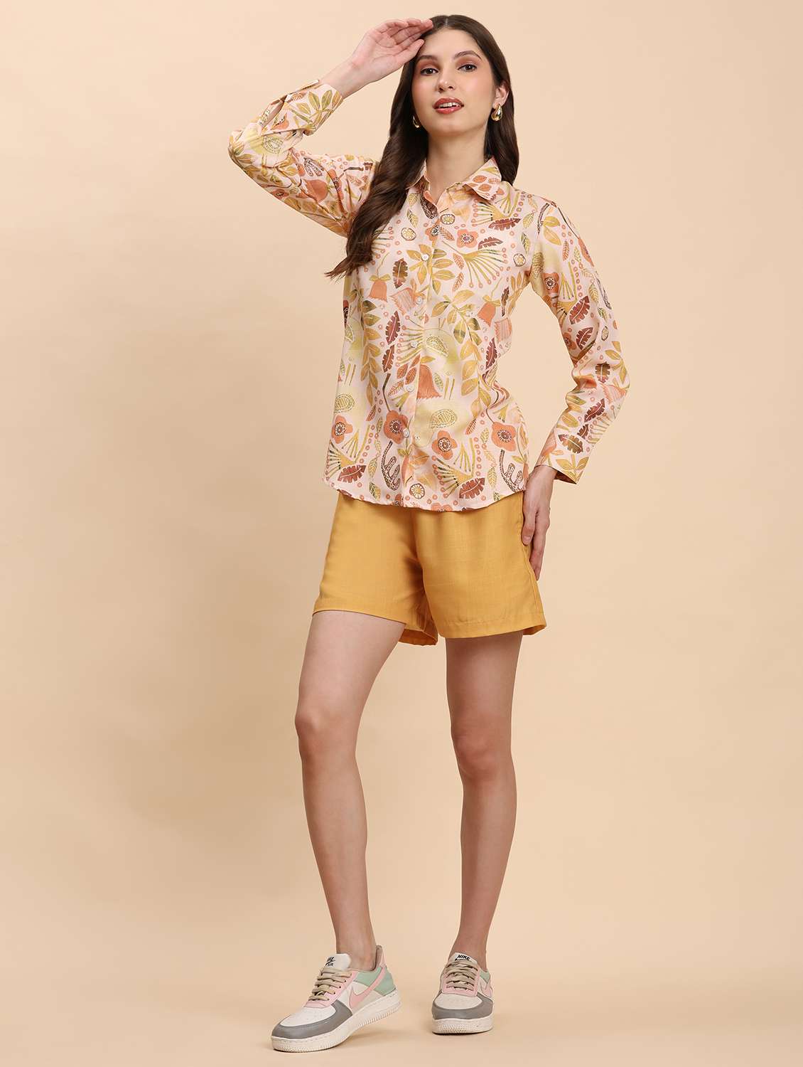 women printed shirt & shorts co-ord set - 21863879 - Standard Image - 2