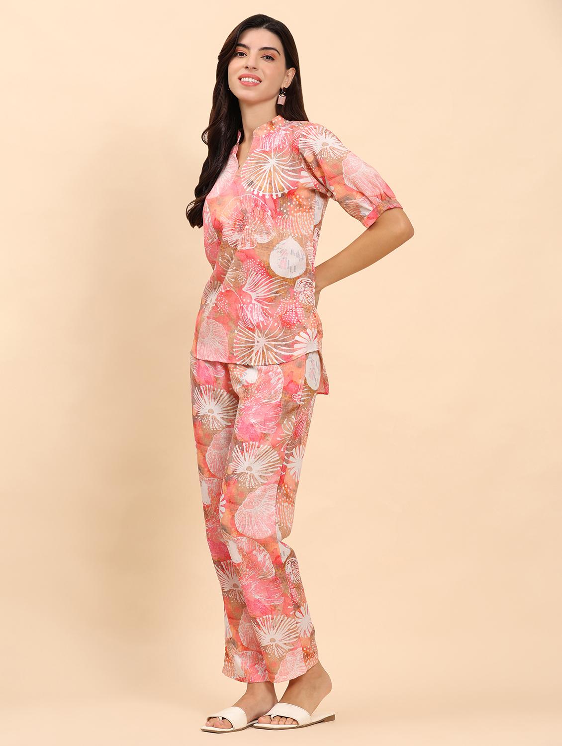 women printed top and trouser co-ord set - 21863897 - Standard Image - 2
