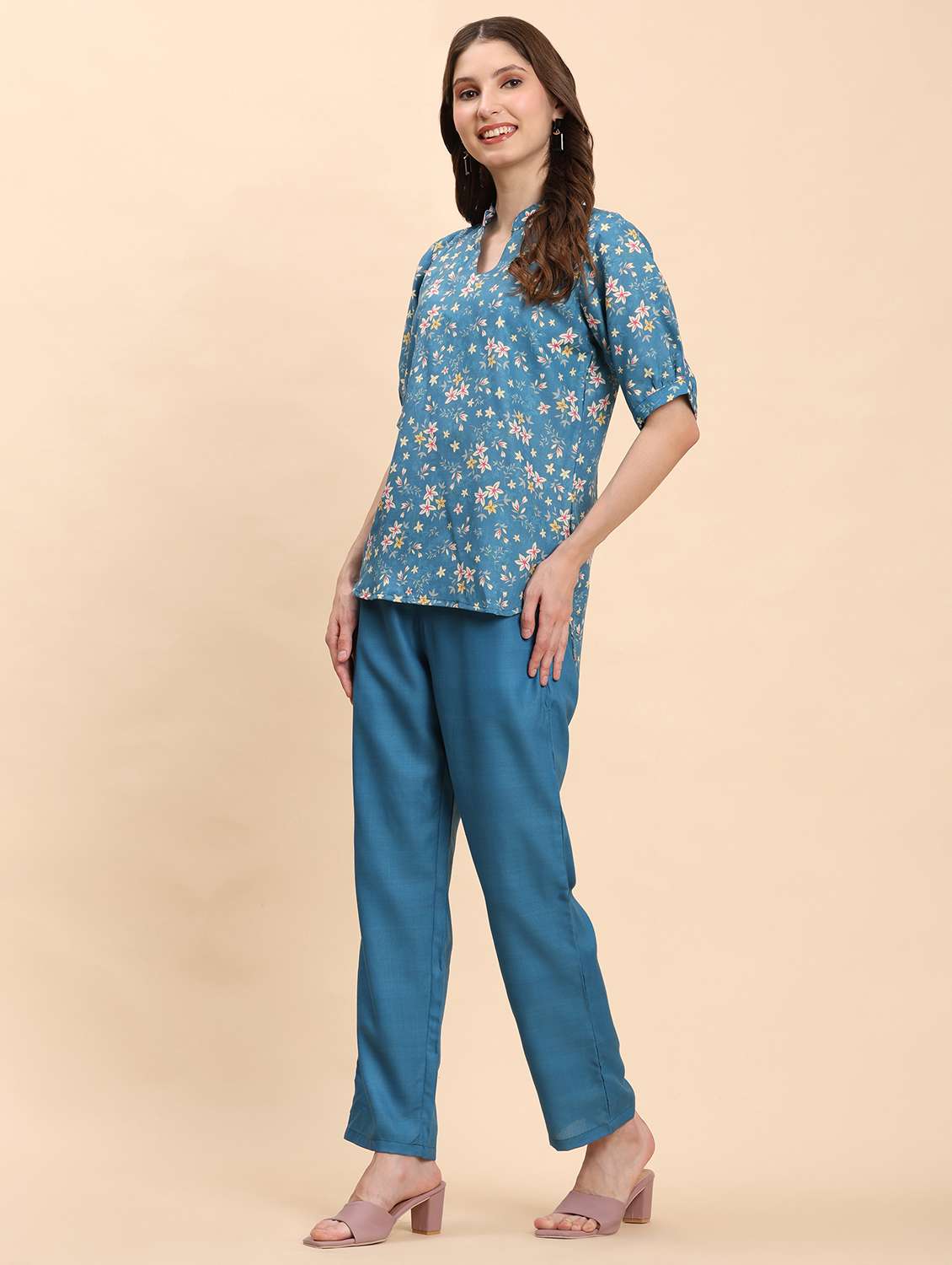 women floral printed top and trouser co-ord set - 21863900 - Standard Image - 2