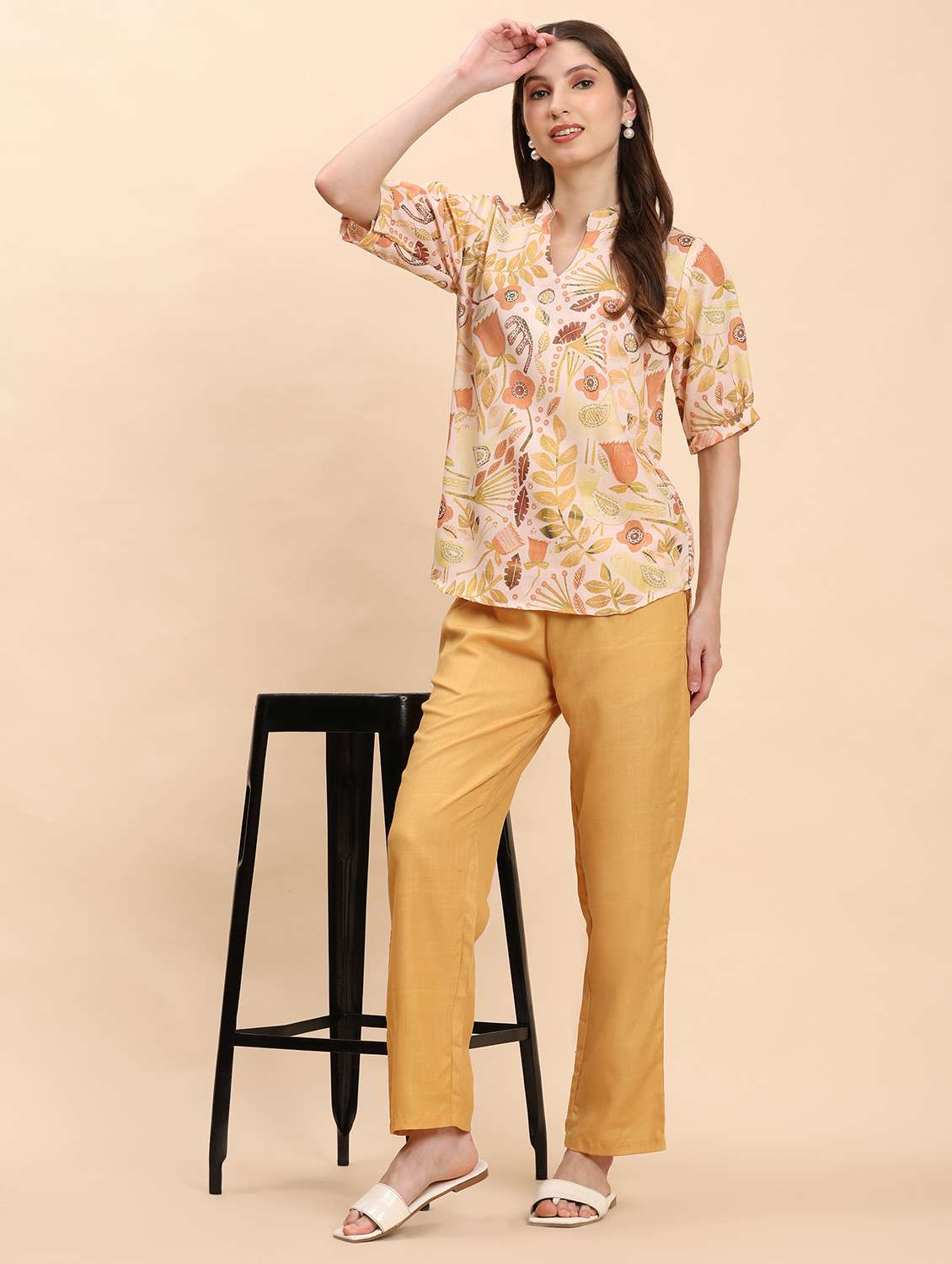 women printed top and trouser co-ord set